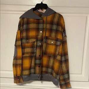 Plaid Hooded Jacket in Yellow and Gray